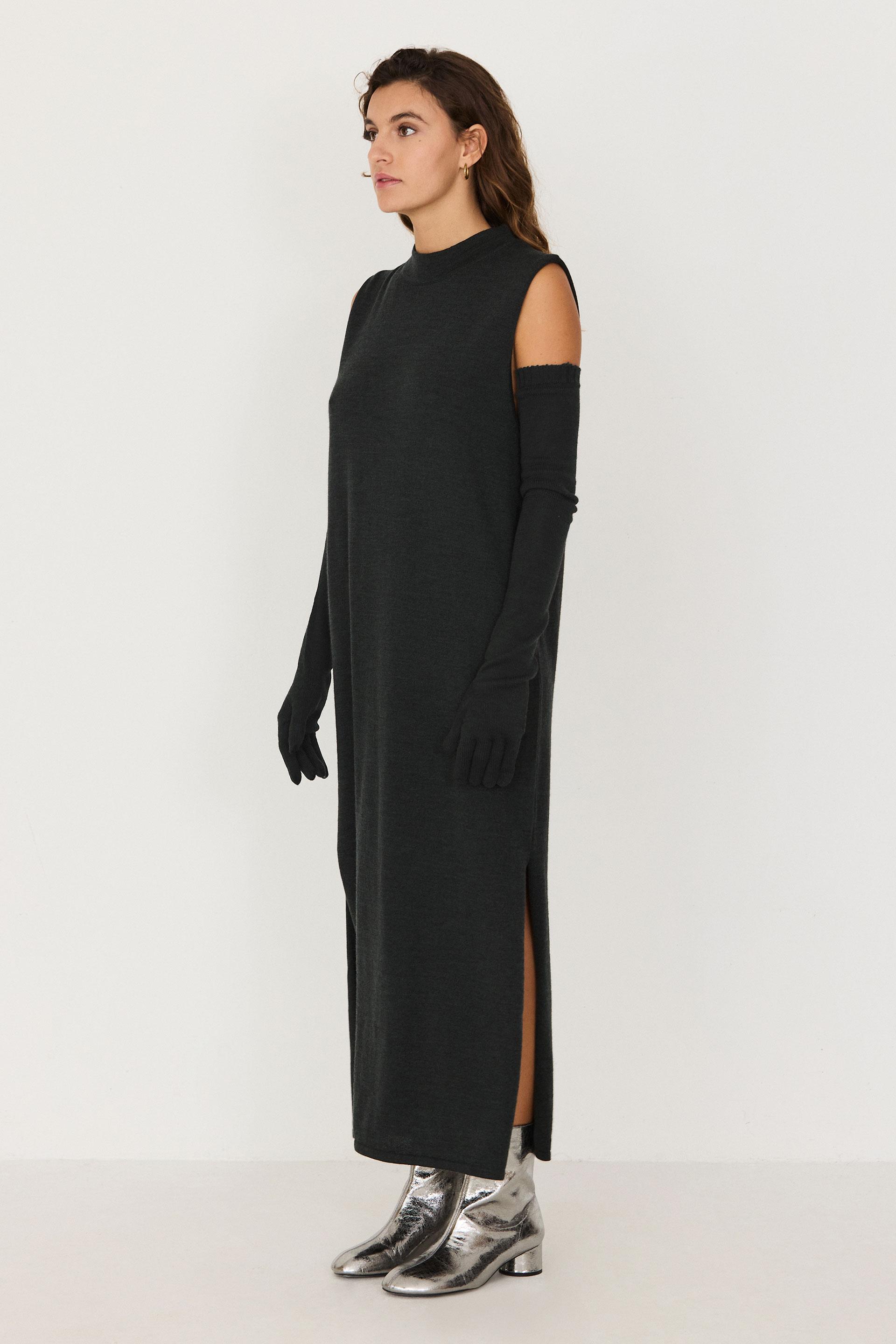 SKFK Agate Dress Dark Green Damen Maxi Kleid Merino dunkelgrün